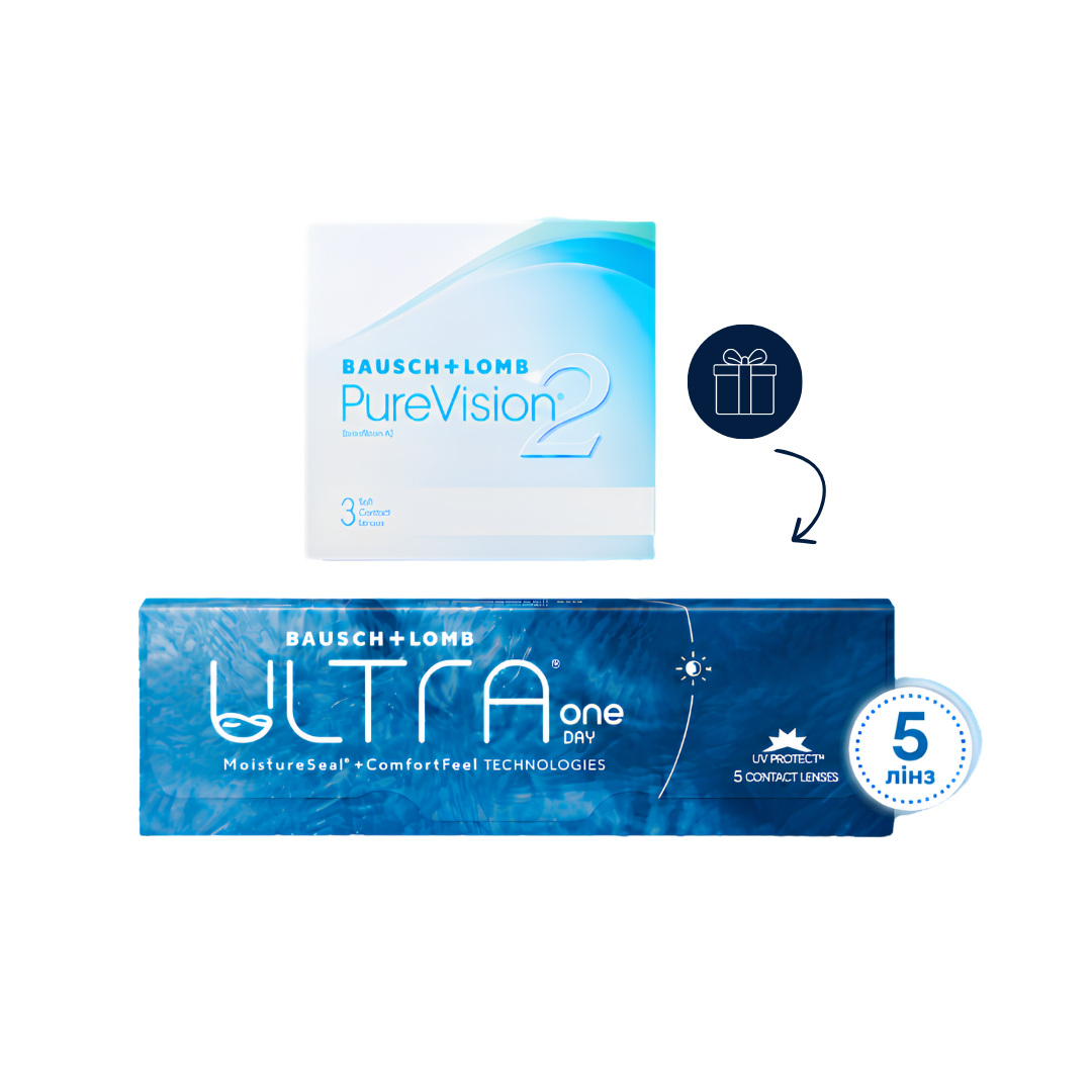 Контактні лінзи Pure Vision 2HD+ 5шт лінз Ultra One Day в подарунок
